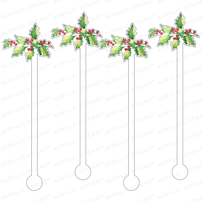 CHRISTMAS HOLLY ACRYLIC STIR STICKS