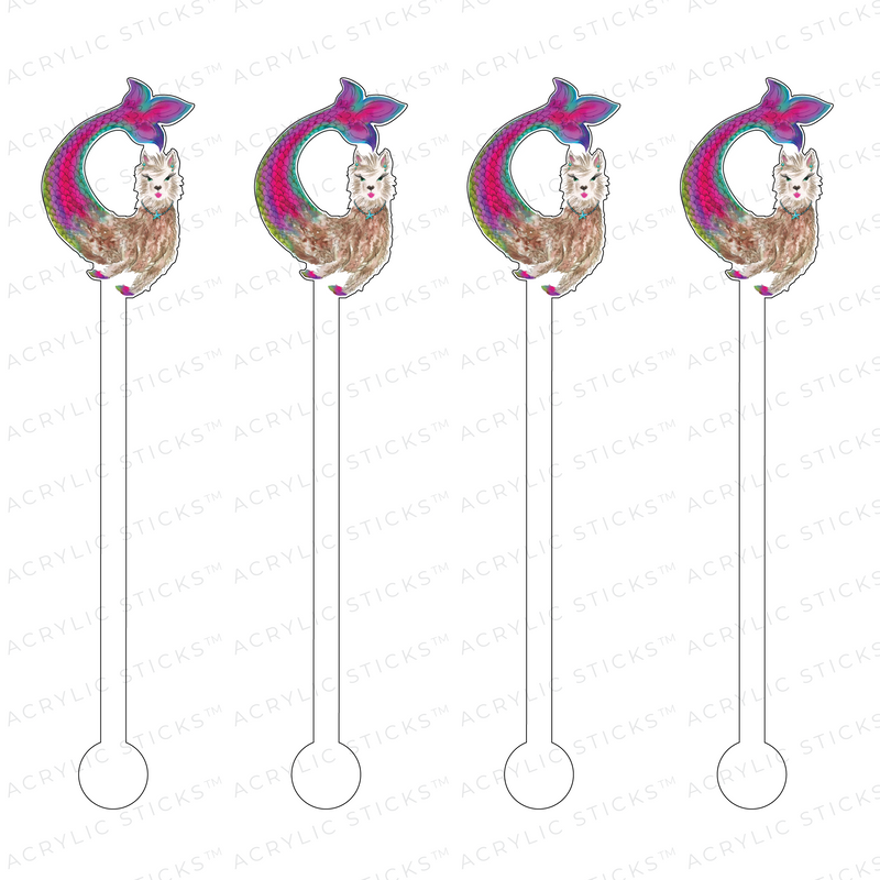 LLAMA MERMAID ACRYLIC STIR STICKS