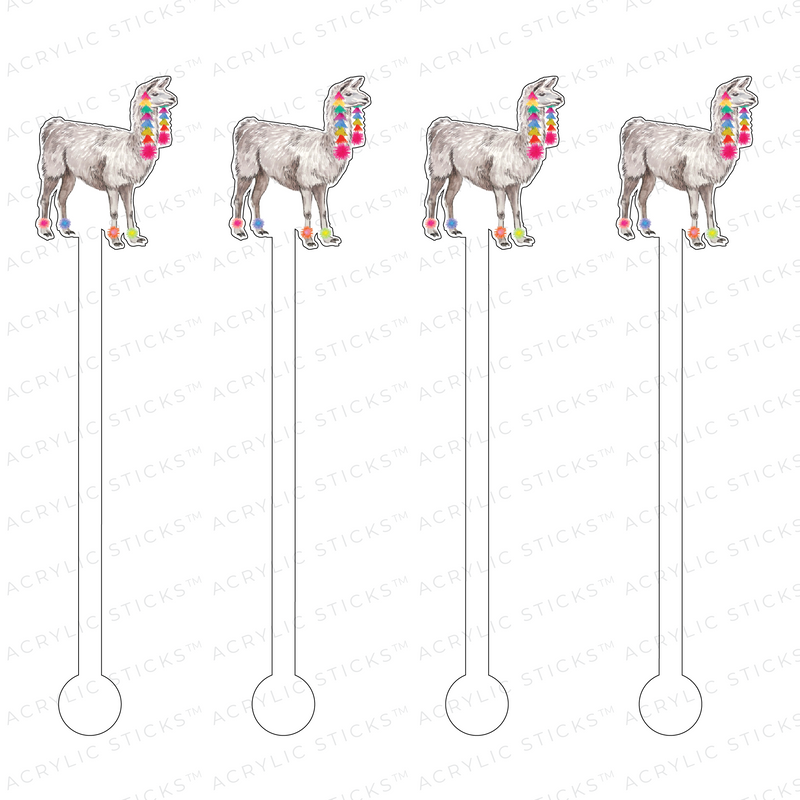 WHITE POM POM LLAMA ACRYLIC STIR STICKS