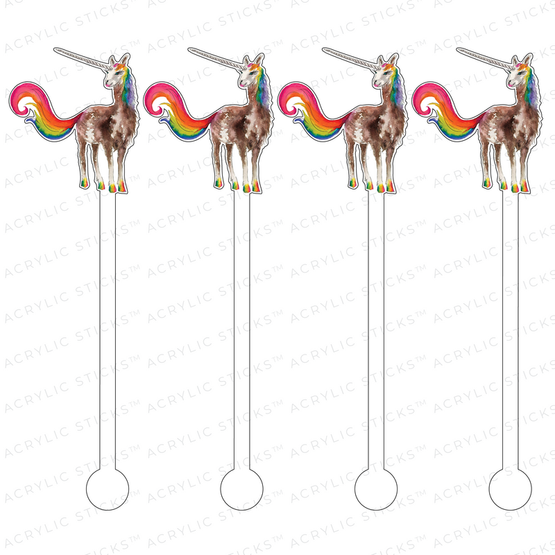 RAINBOW TAIL LLAMACORN ACRYLIC STIR STICKS