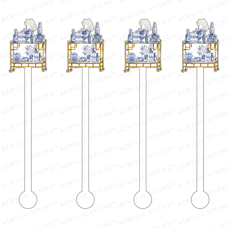 BLUE & WHITE FOREVER BAR CART ACRYLIC STIR STICKS