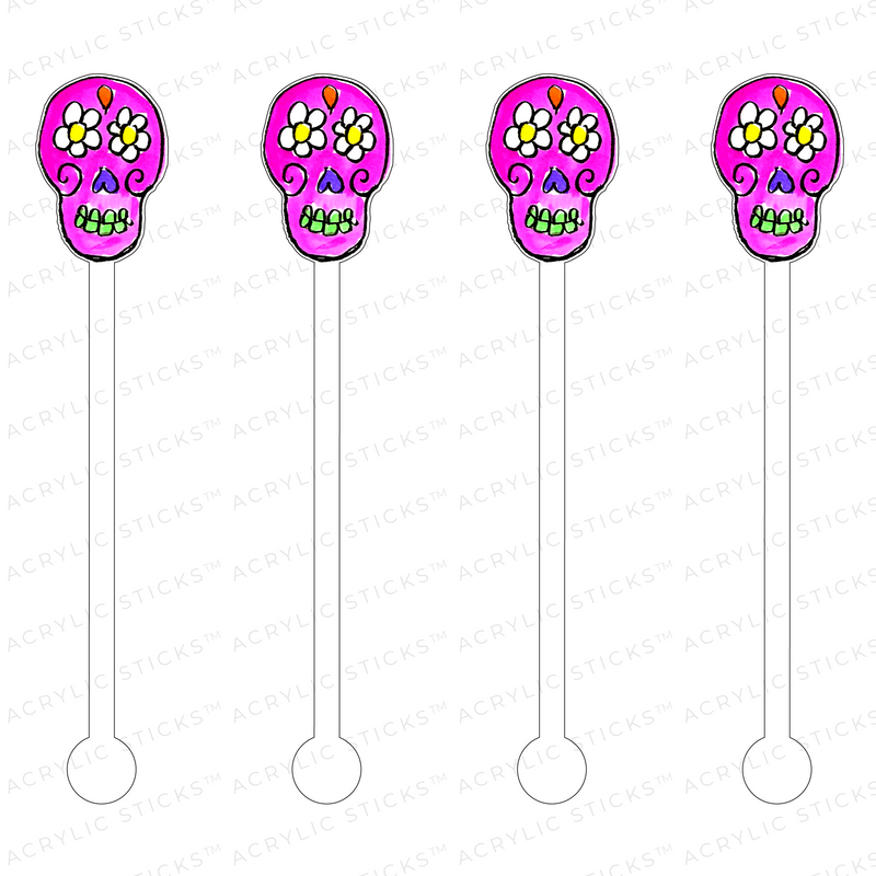 DIA DE MUERTOS SUGAR SKULL DAISY EYES ACRYLIC STIR STICKS