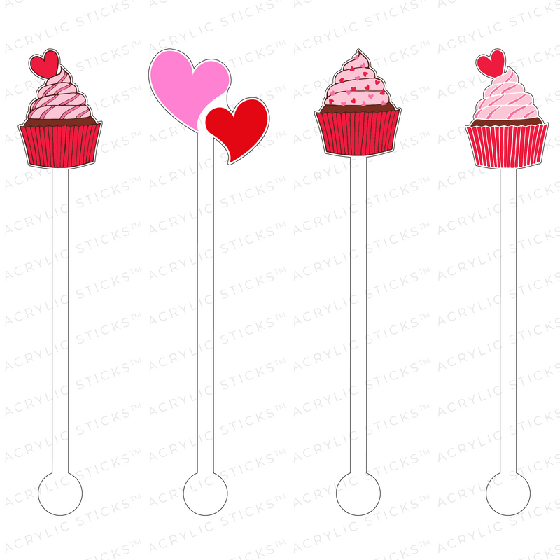 V-DAY CUPCAKES ACRYLIC STIR STICKS COMBO