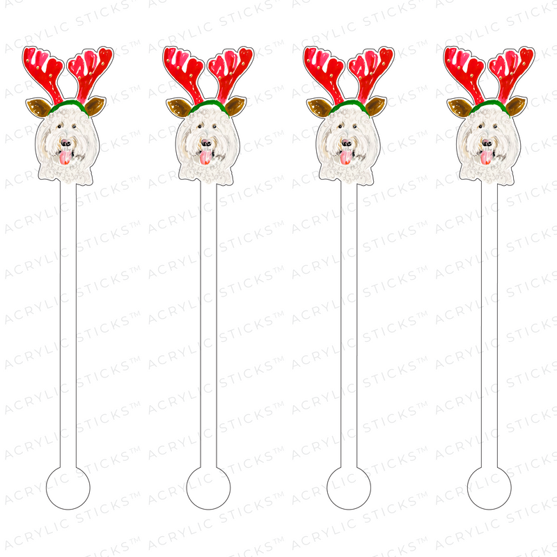 WHITE DOODLE REINDEER ACRYLIC STIR STICKS