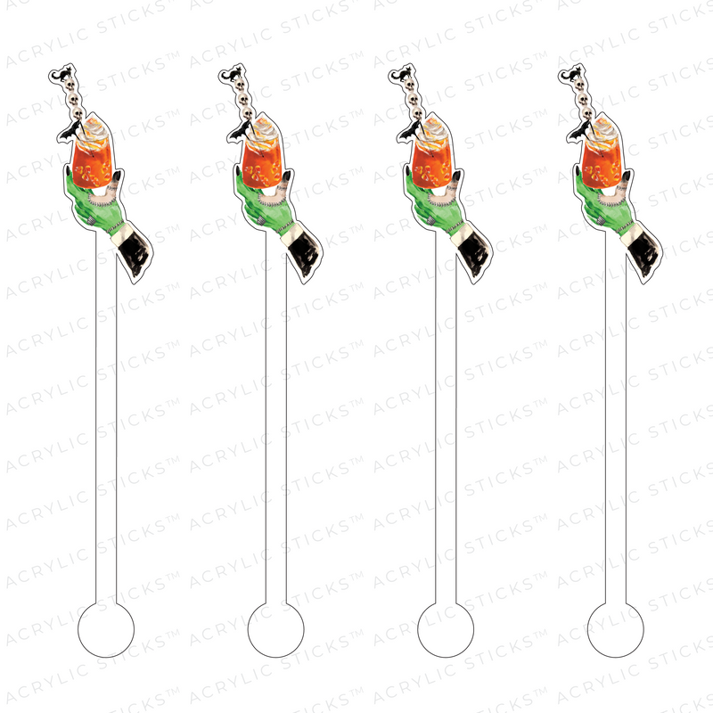 FRANKENSTEIN HAND with CANDY CORN COCKTAIL ACRYLIC STIR STICKS