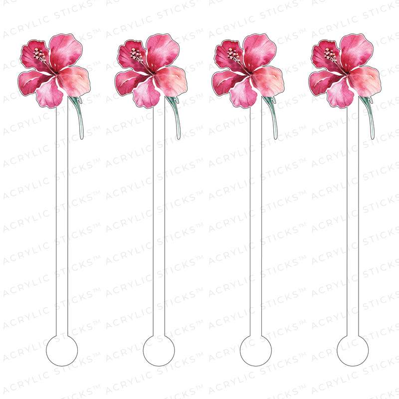 PINK HIBISCUS ACRYLIC STIR STICKS