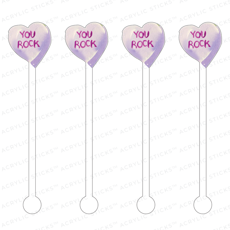 YOU ROCK LILAC HEART CANDY ACRYLIC STIR STICKS