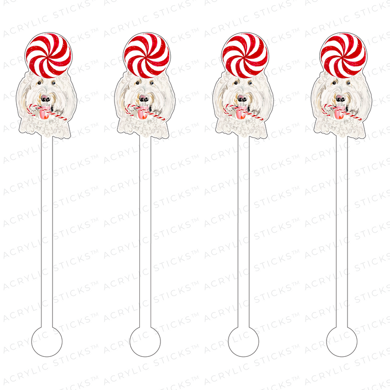 WHITE DOODLE PEPPERMINT PROFILE ACRYLIC STIR STICKS