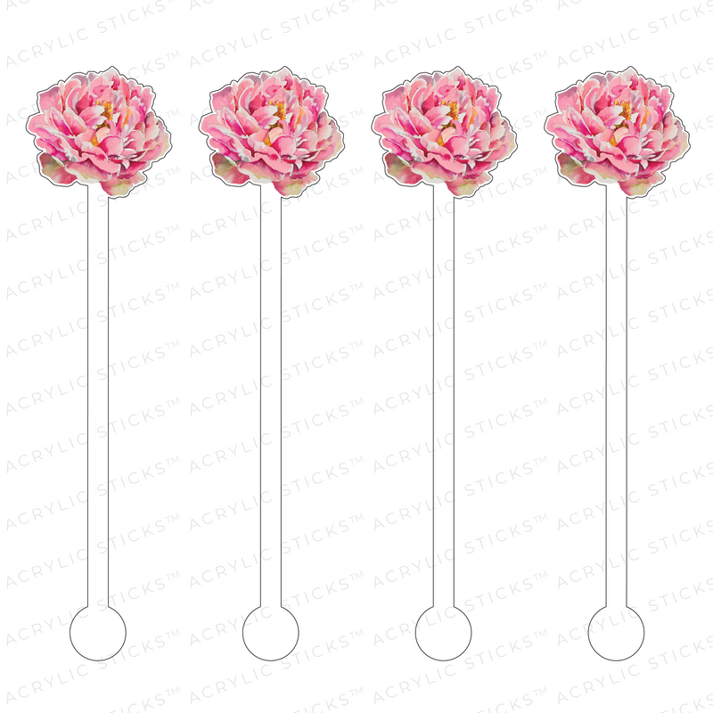 PINK GARDEN PEONY ACRYLIC STIR STICKS