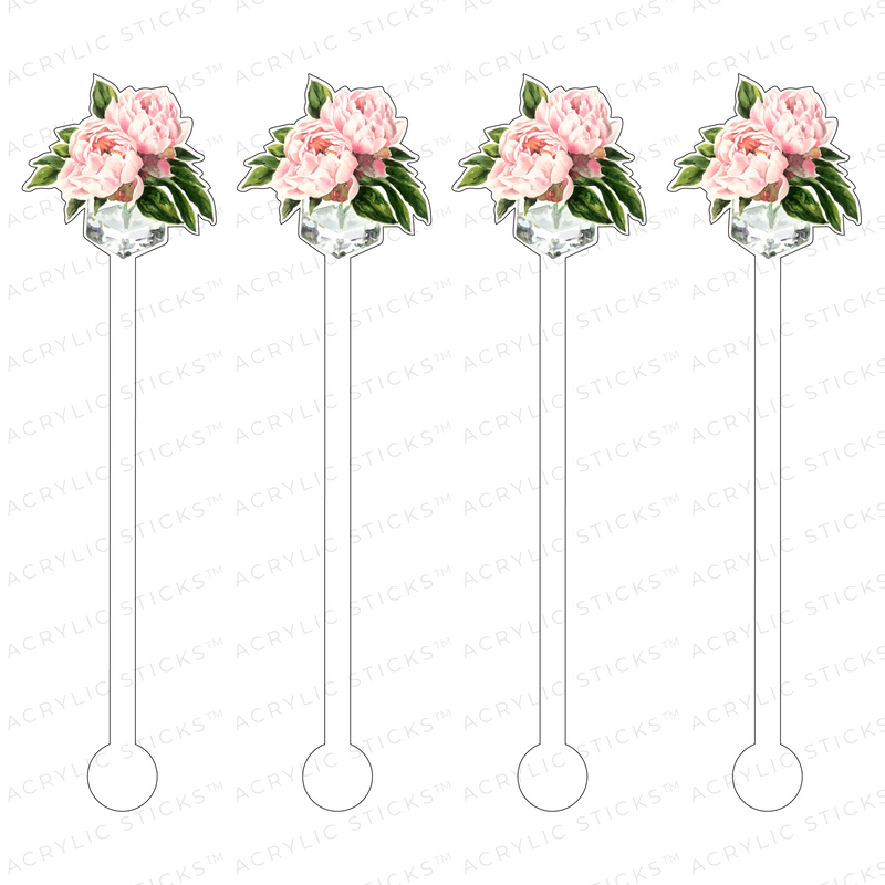 PINK PEONIES ARRANGEMENT ACRYLIC STIR STICKS