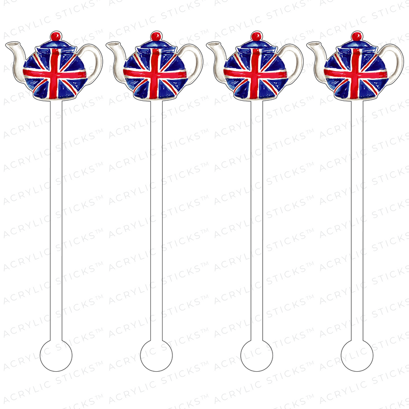 UNION JACK TEAPOT ACRYLIC STIR STICKS