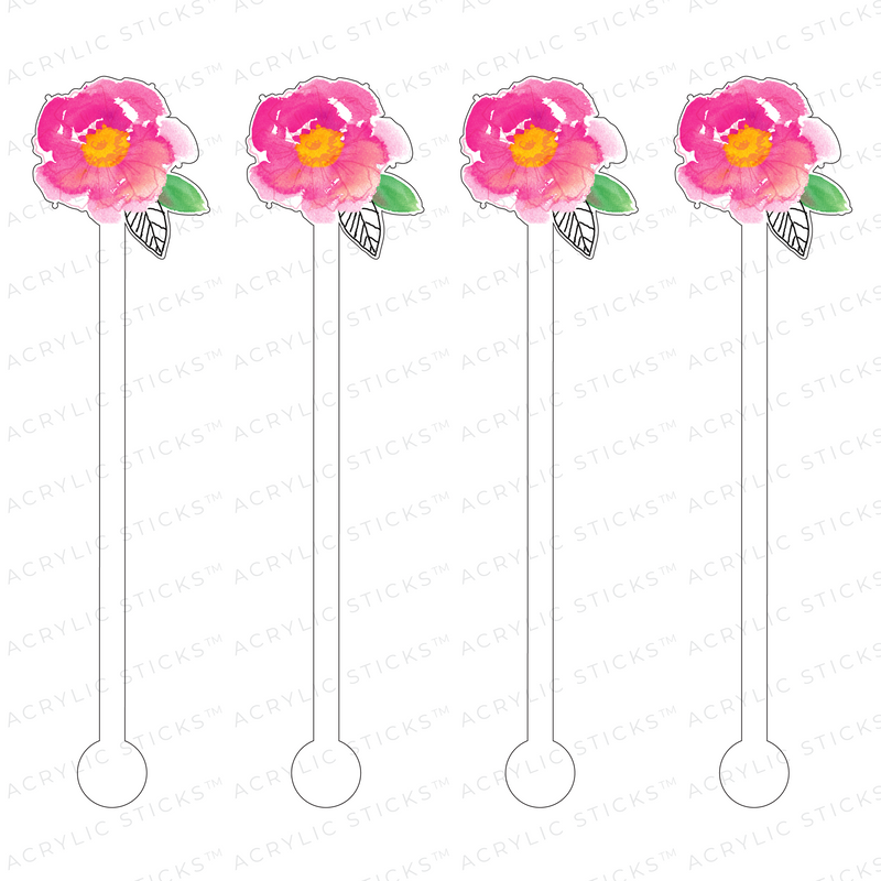 PINK WATERCOLOR FLOWER ACRYLIC STIR STICKS