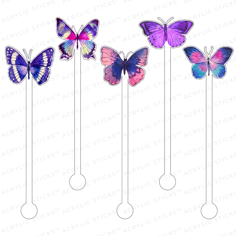 SPRING BUTTERFLIES IN LILAC ACRYLIC STIR STICKS COMBO