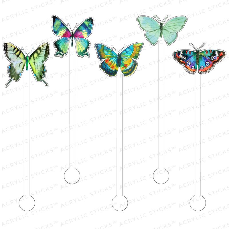 SPRING BUTTERFLIES IN GREEN ACRYLIC STIR STICKS COMBO