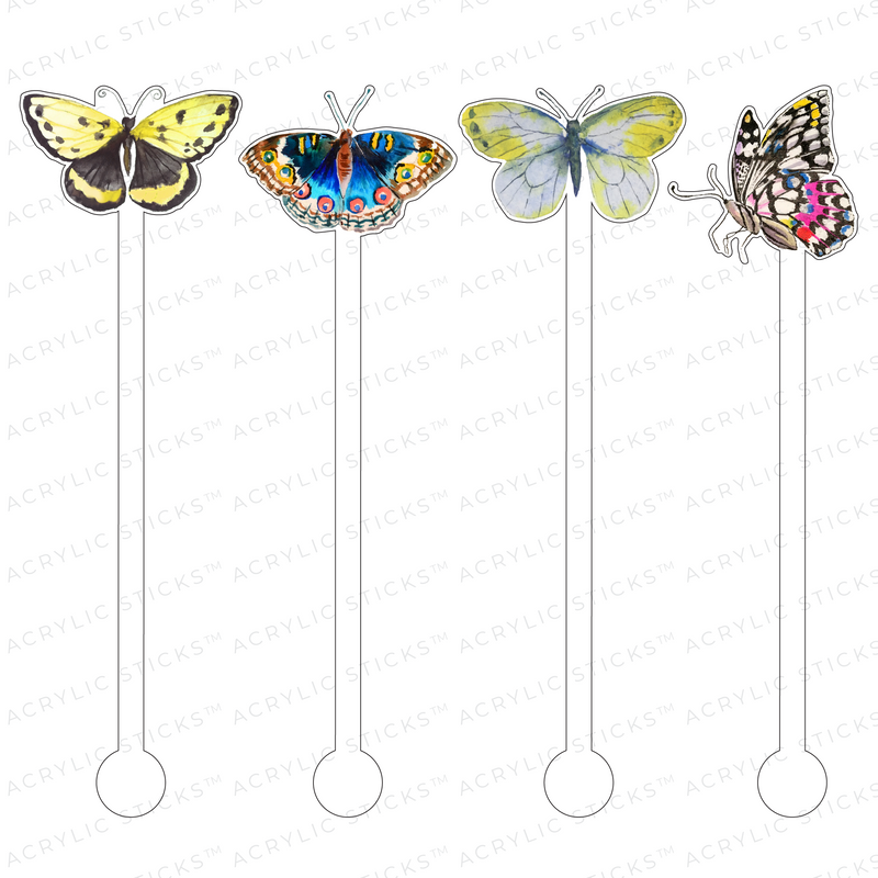 SPRING BUTTERFLIES IN YELLOW ACRYLIC STIR STICKS COMBO