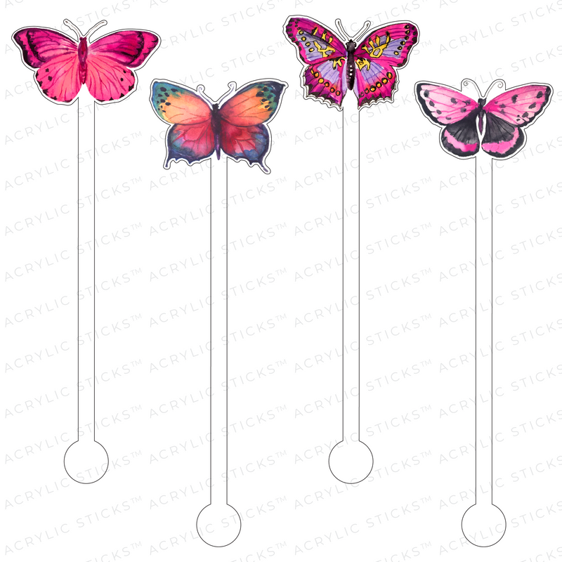 SPRING BUTTERFLIES IN PINK ACRYLIC STIR STICKS COMBO