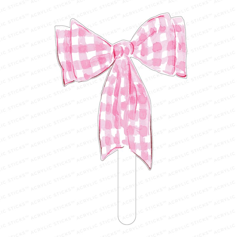 PINK GINGHAM BOW ACRYLIC CAKE TOPPER