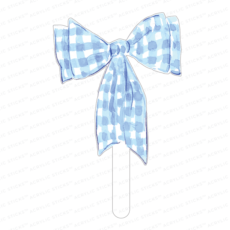 BLUE GINGHAM BOW ACRYLIC CAKE TOPPER