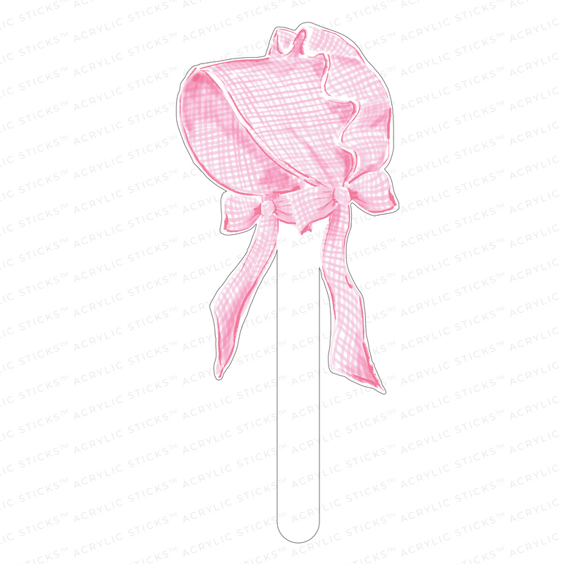 PINK GINGHAM BONNET ACRYLIC CAKE TOPPER