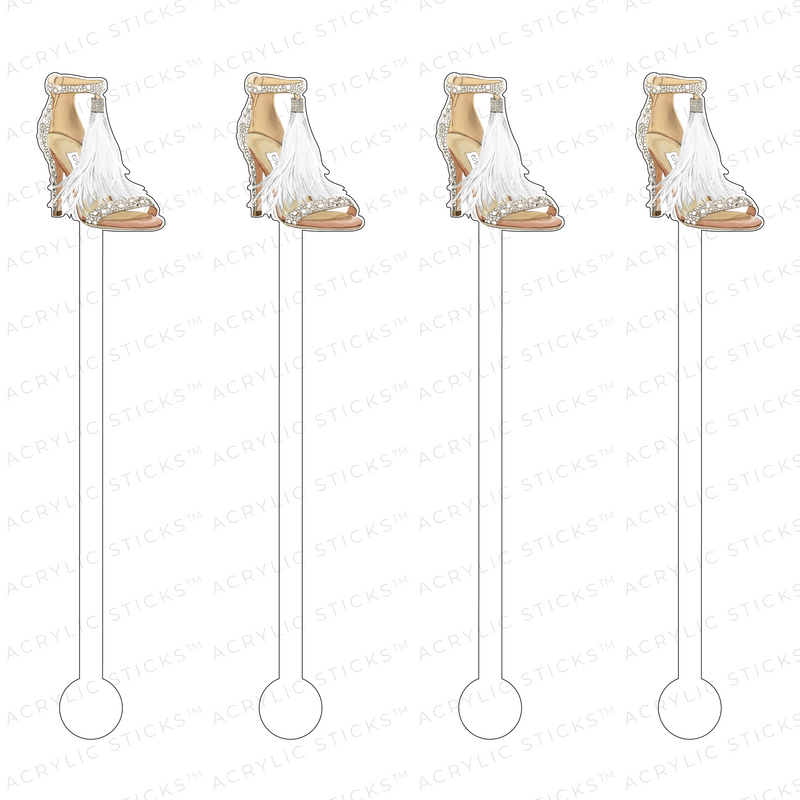 CRYSTAL FEATHER TASSEL STRAPPY HEEL ACRYLIC STIR STICKS