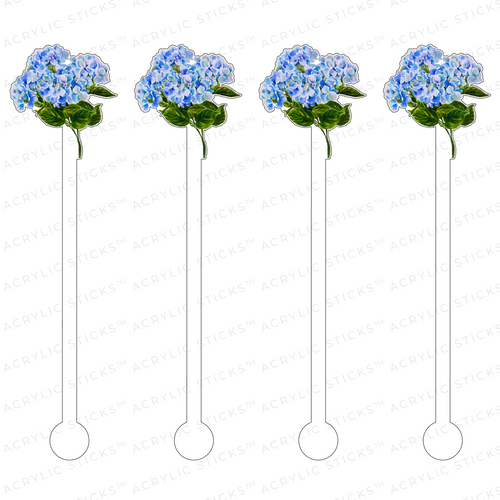 BLUE HYDRANGEA BLOOM ACRYLIC STIR STICKS