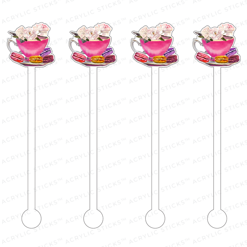 FUCHSIA TEACUP with MACARONS ACRYLIC STIR STICKS