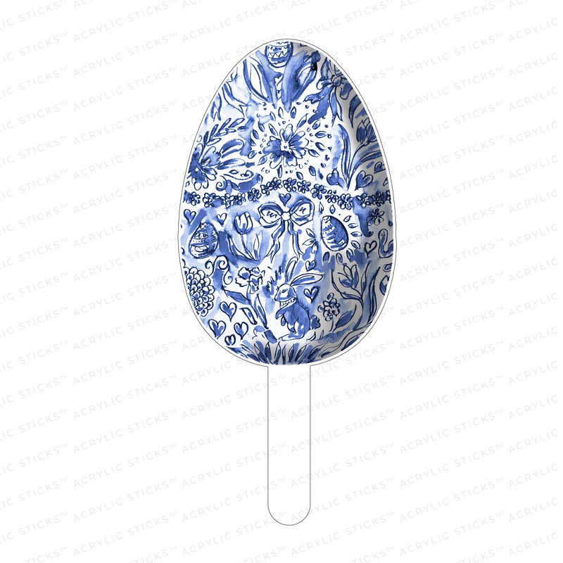 BUNNY TOILE EASTER EGG ACRYLIC CAKE TOPPER