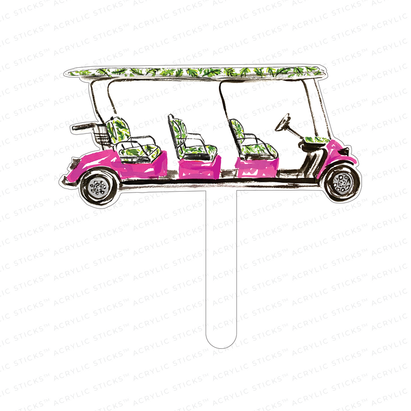 PALM BEACH VIBES GOLF CART ACRYLIC CAKE TOPPER