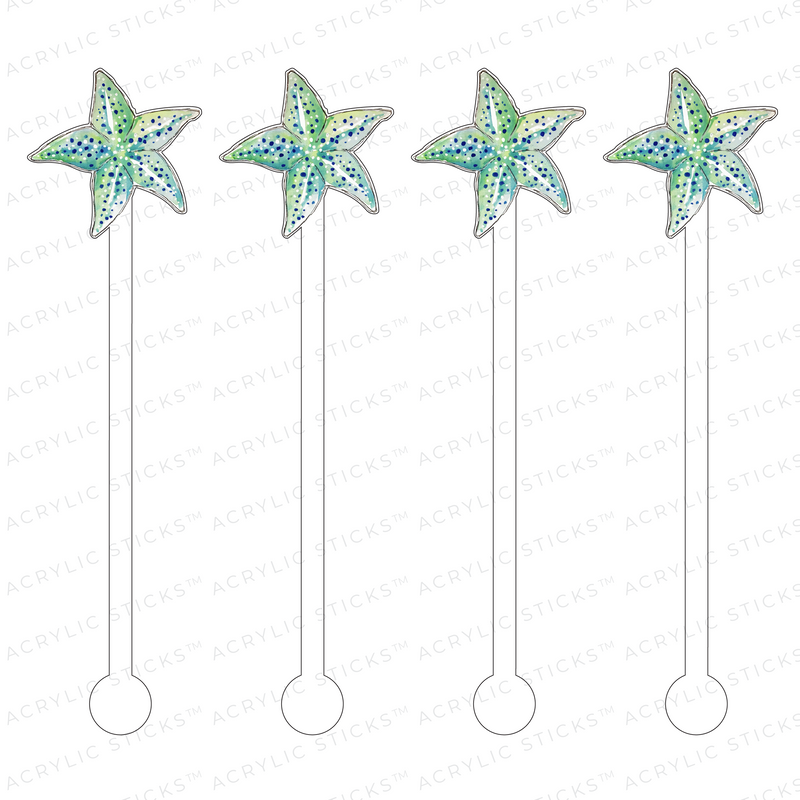 BLUE SPECKLED STARFISH ACRYLIC STIR STICKS