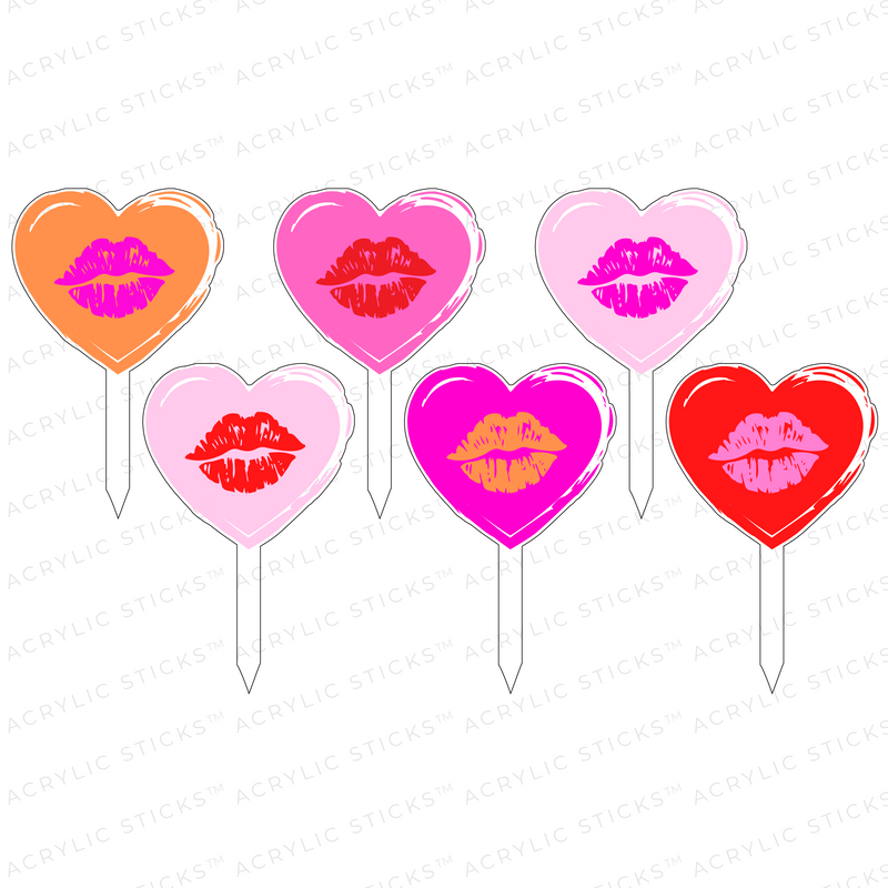 KISSY LIP HEARTS ACRYLIC PARTY PIK STICKS COMBO