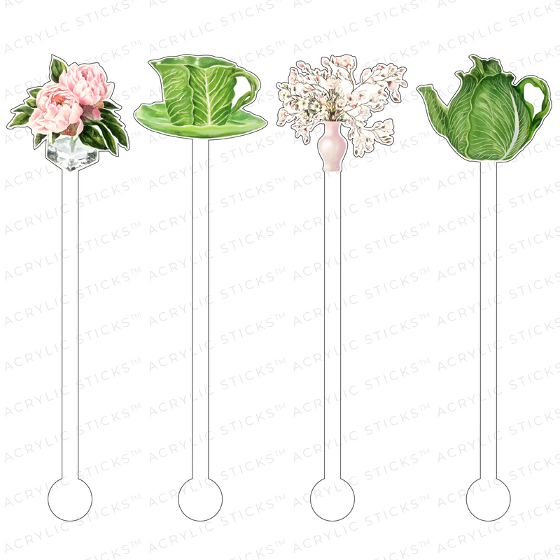 CABBAGE FLORAL TEATIME ACRYLIC STIR STICKS COMBO