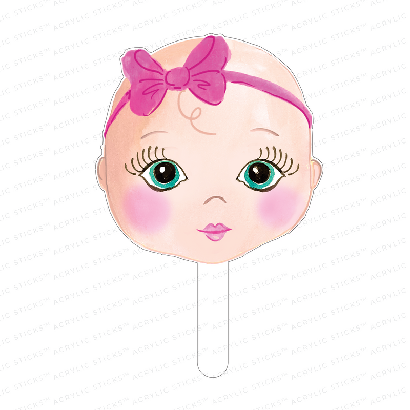 BABY GIRL BOBBLE HEAD ACRYLIC CAKE TOPPER: 2 STYLE OPTIONS
