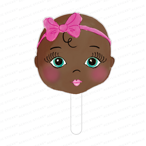 BABY GIRL BOBBLE HEAD ACRYLIC CAKE TOPPER: 2 STYLE OPTIONS