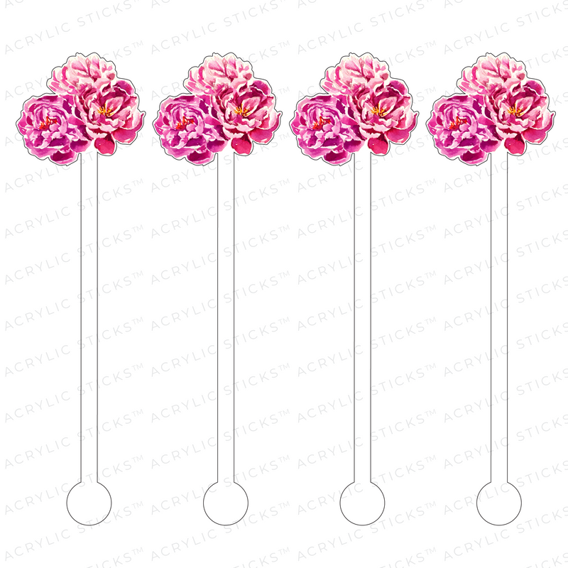 CLUSTER OF PINK GARDEN ROSES ACRYLIC STIR STICKS