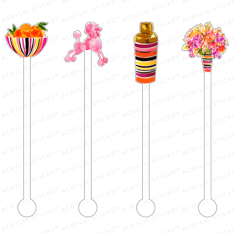 ORANGE MODISH BAR CART ACCESSORIES ACRYLIC STIR STICKS COMBO