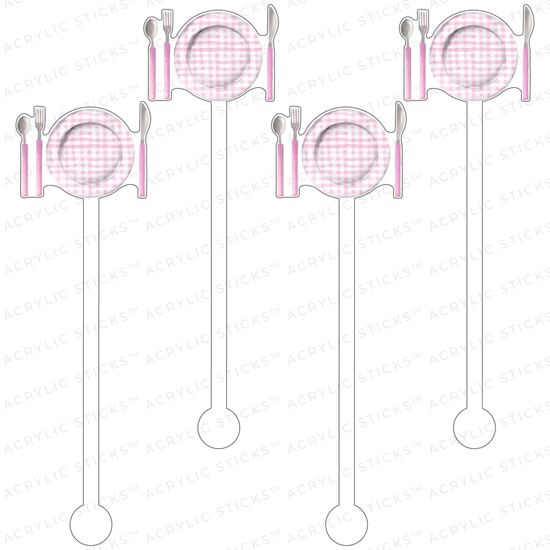 PINK GINGHAM DINNER SETTING ACRYLIC STIR STICKS