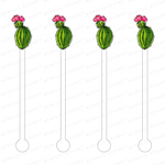 CUSHION CACTUS WITH PINK BLOOM ACRYLIC STIR STICKS