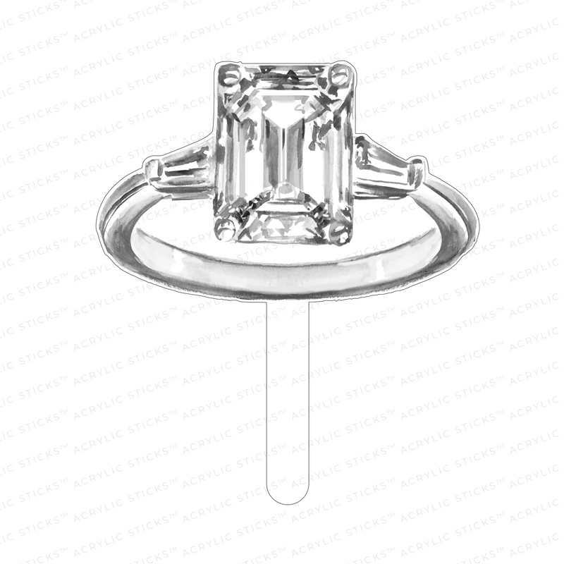 EMERALD-CUT ENGAGEMENT RING ACRYLIC CAKE TOPPER