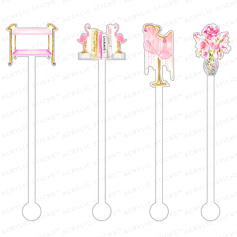 PINK SHI SHI BAR CART ACCESSORIES ACRYLIC STIR STICKS COMBO