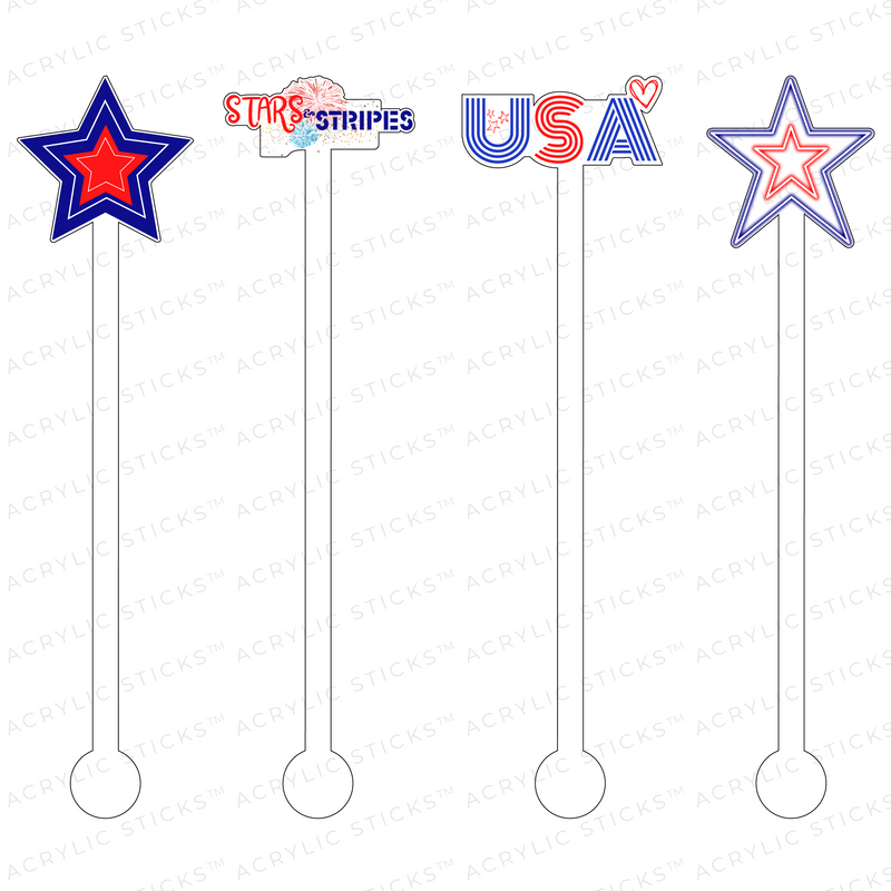 USA STARS & STRIPES ACRYLIC STIR STICKS COMBO