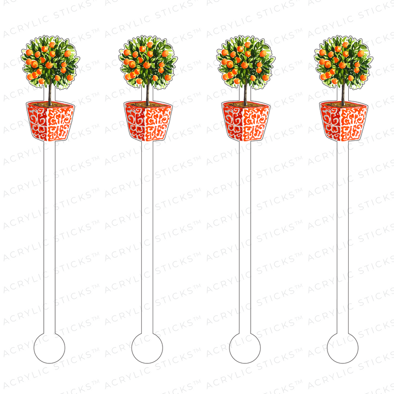 POTTED ORANGE TOPIARY ACRYLIC STIR STICKS