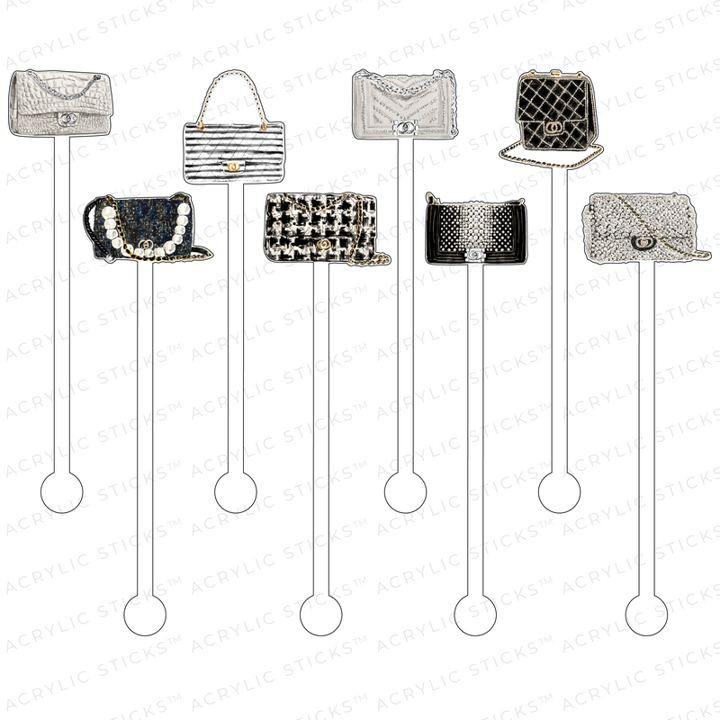 BLACK & WHITE DESIGNER PURSES ACRYLIC STIR STICKS COMBO