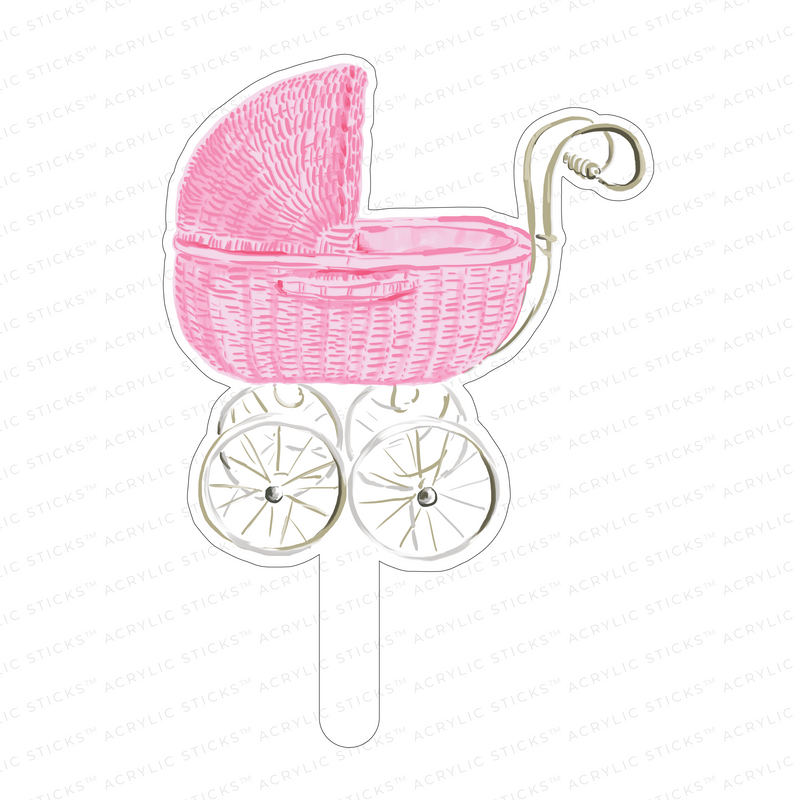 IT'S A GIRL VINTAGE STROLLER ACRYLIC CAKE TOPPER