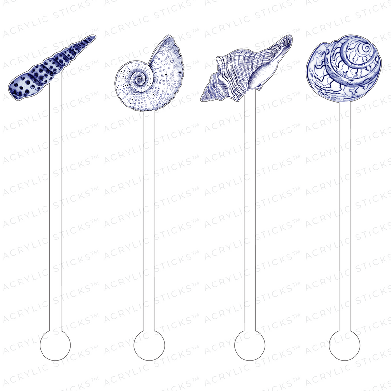 BLUE SEASHELLS ACRYLIC STIR STICKS COMBO