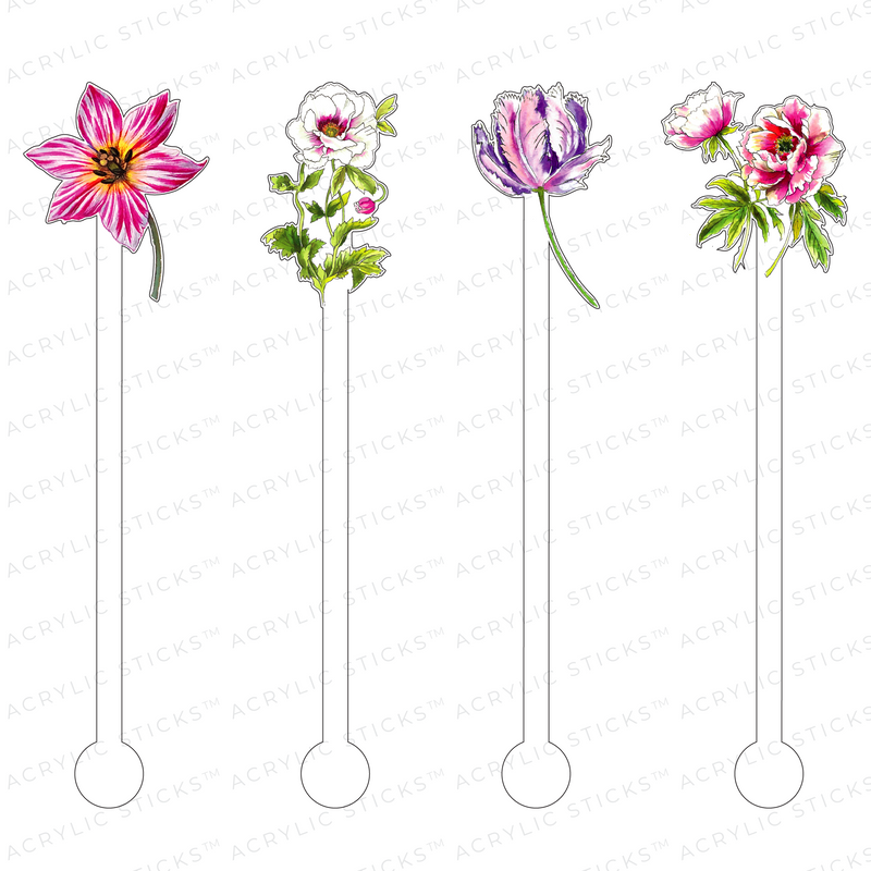 FANCIFUL FLOWERS ACRYLIC STIR STICKS COMBO