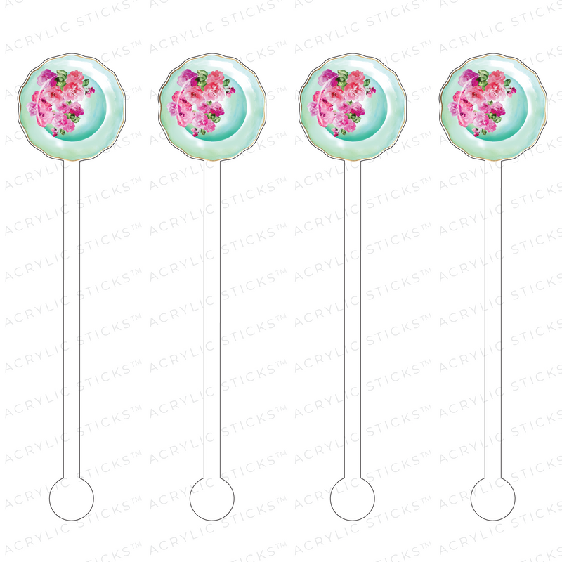 SEAFOAM ROSES DECORATIVE PLATE ACRYLIC STIR STICKS