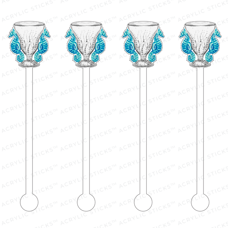 SEAHORSE GLASS ICE BUCKET ACRYLIC STIR STICKS