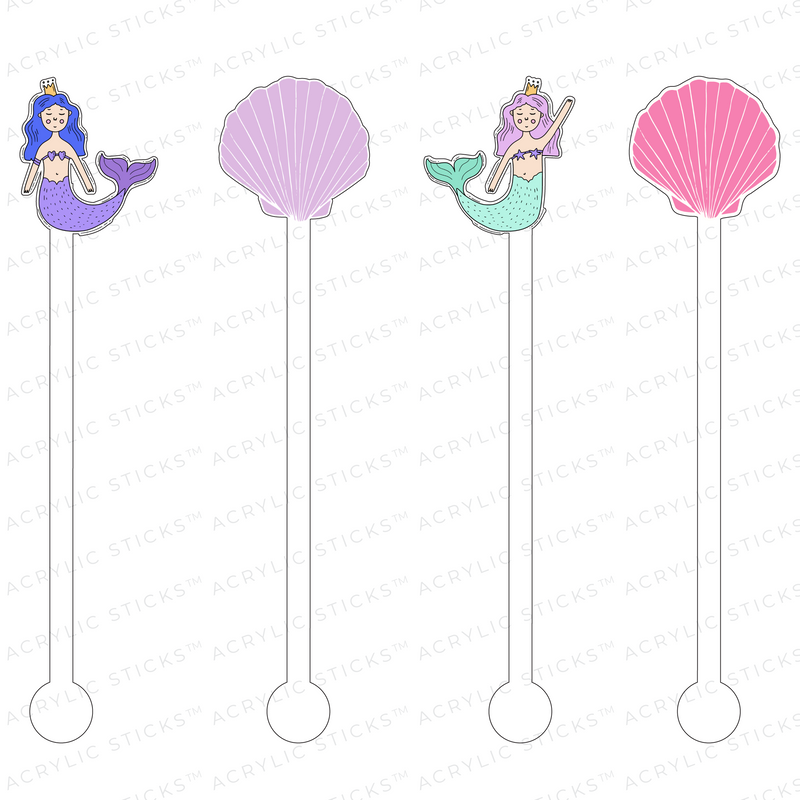 SWEET MERMAID & SHELLS ACRYLIC STIR STICKS COMBO