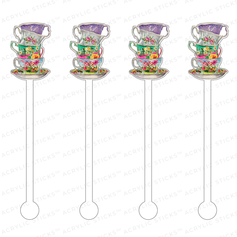 STACKED TEACUPS ACRYLIC STIR STICKS