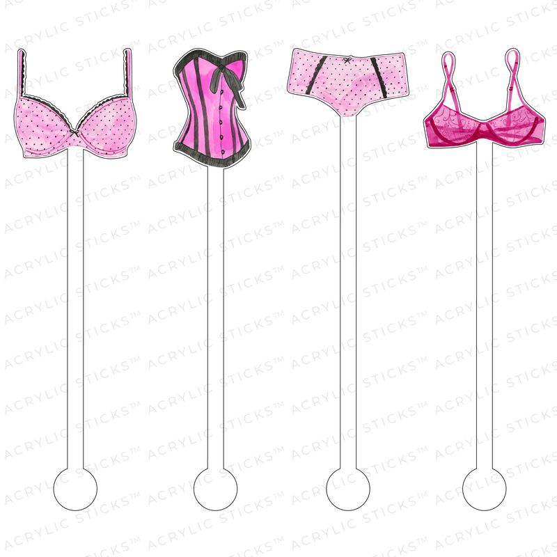PINK LACE LINGERIE SHOWER ACRYLIC STIR STICKS COMBO